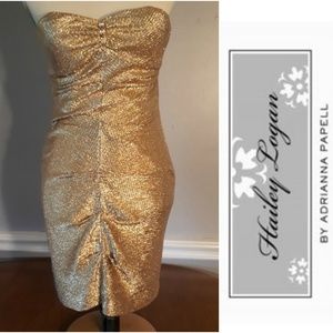 LOGAN/PAPELL STRAPLESS GOLD MINIDRESS-SZ 5/6